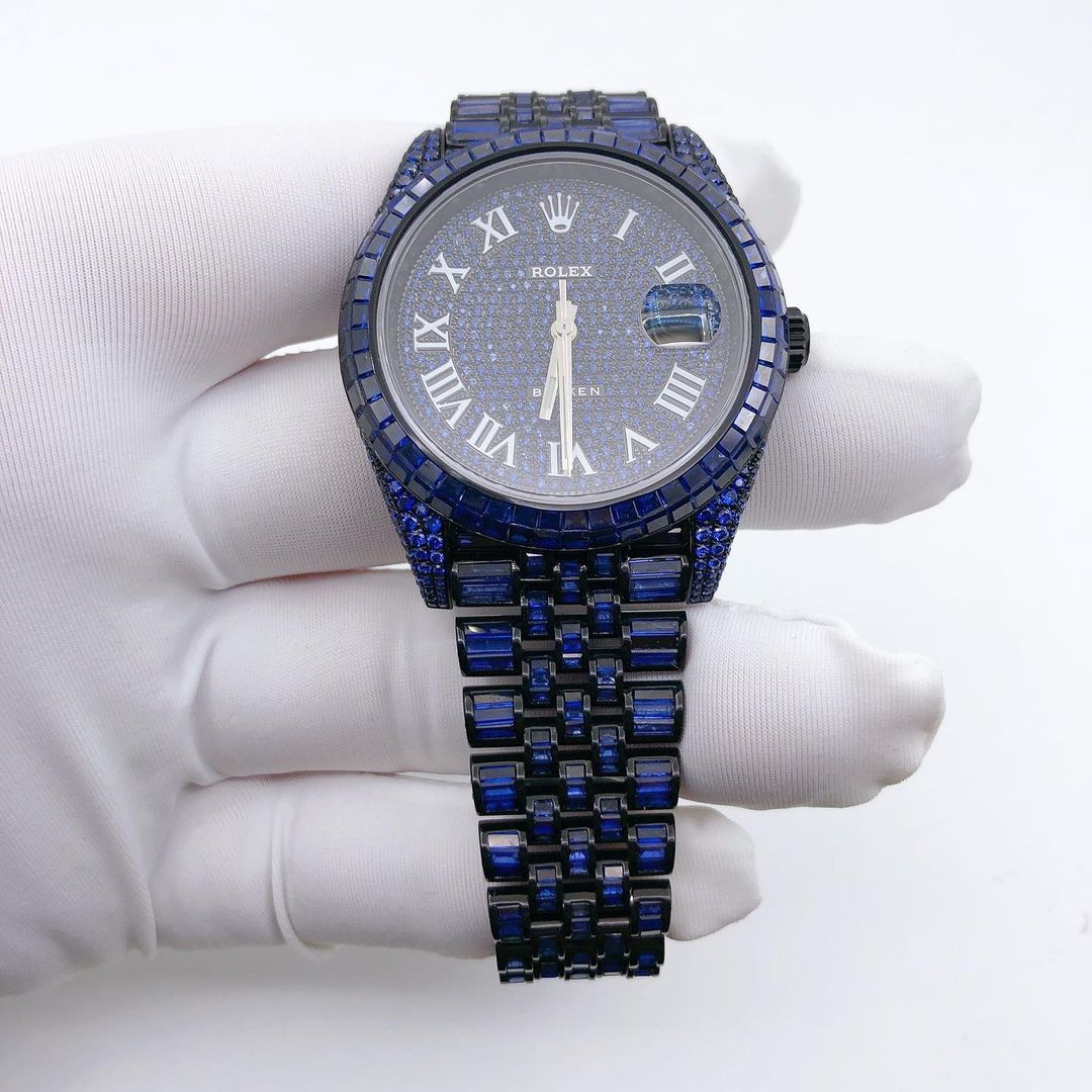 Rolex Datejust Jubilee Blue Sapphire Diamond Iced Out Watch