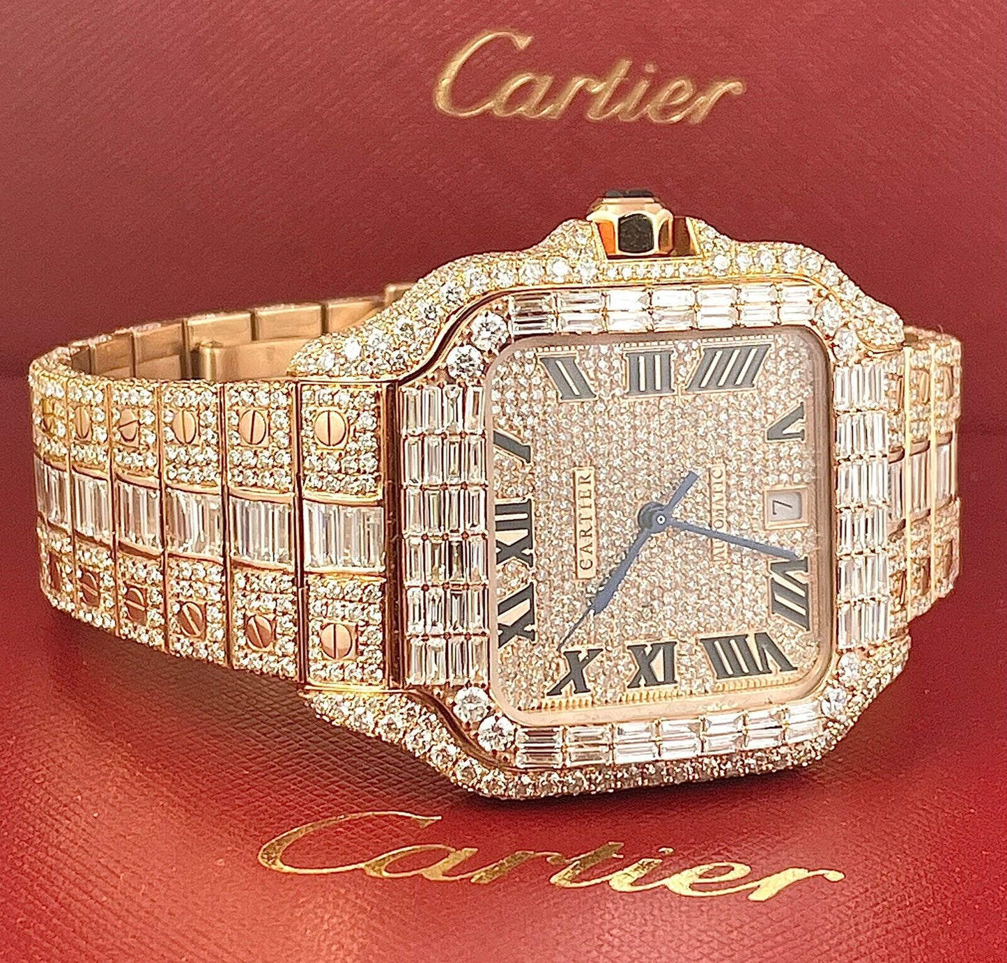 Cartier Santos VVS Moissanite Diamond Iced Out Watch