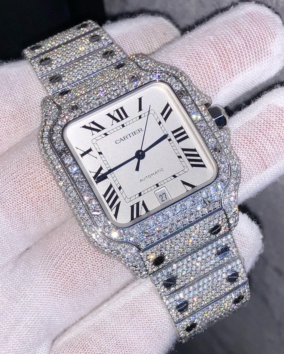 Cartier Santos VVS Moissanite Diamond Iced Out Watch