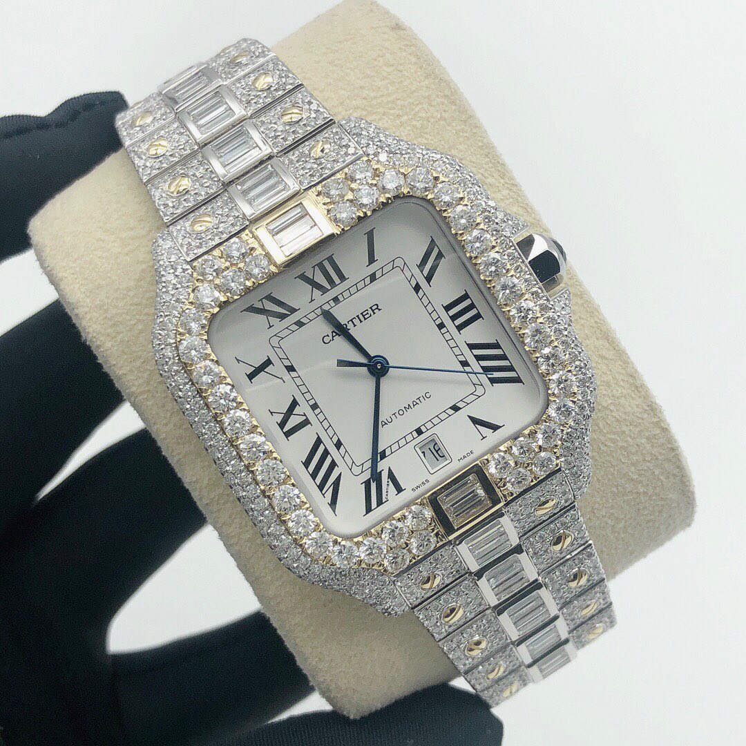 Cartier Santos VVS Moissanite Diamond Iced Out Watch