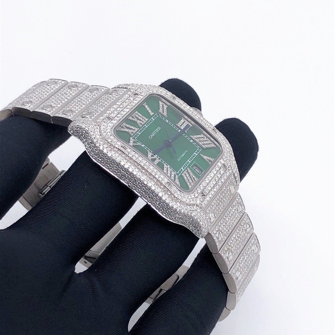 Cartier Santos VVS Moissanite Diamond Iced Out Watch