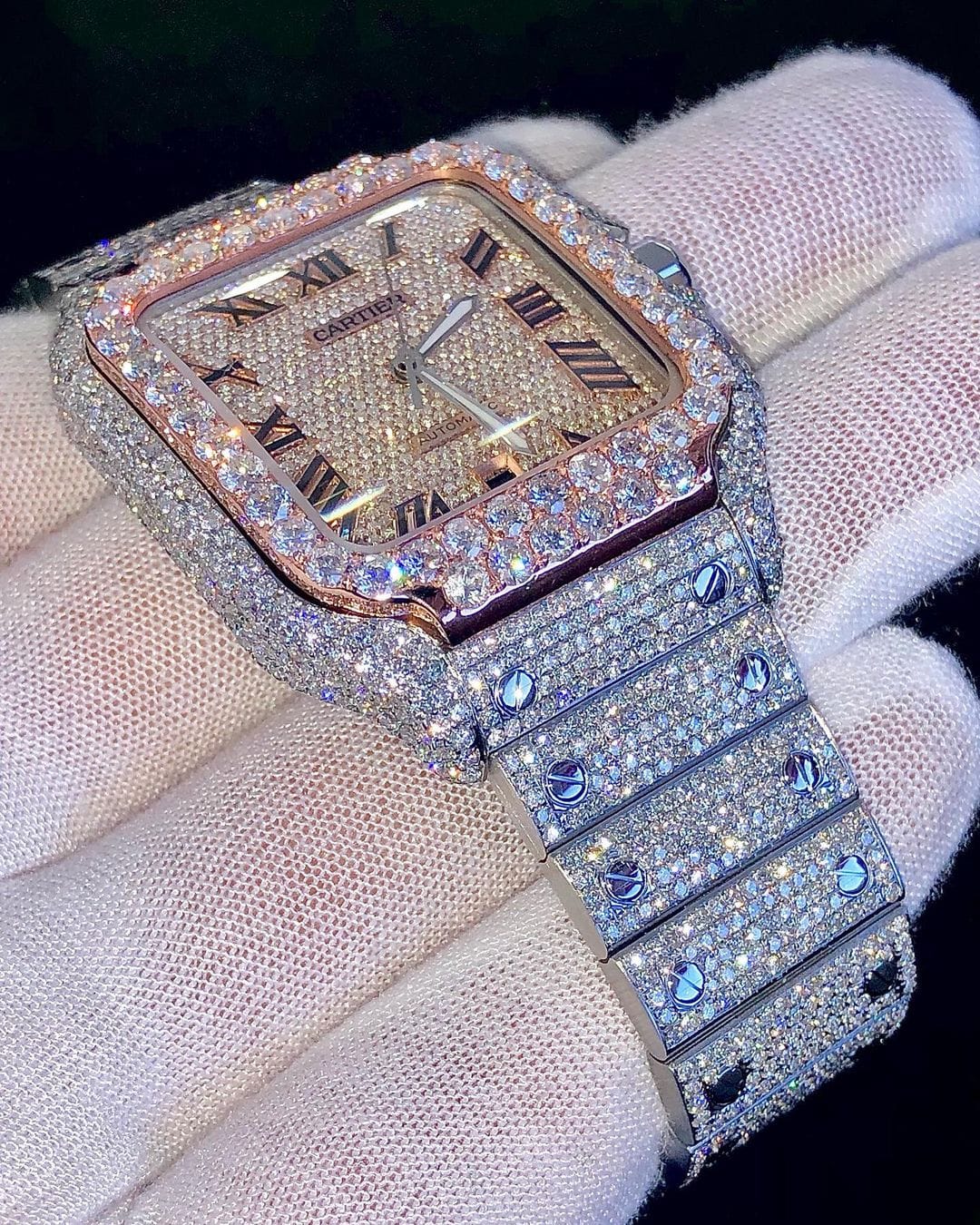 Cartier Santos VVS Moissanite Diamond Iced Out Watch