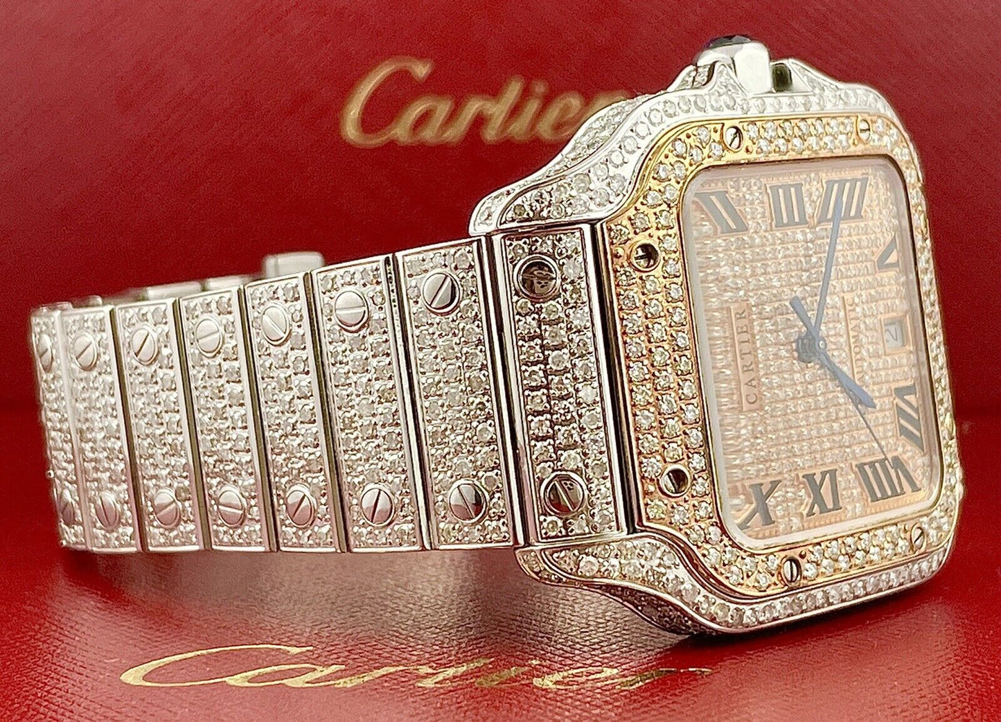 Cartier Santos VVS Moissanite Diamond Iced Out Watch