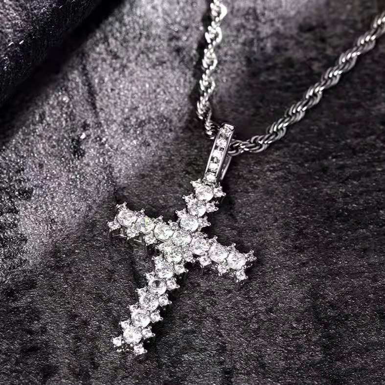 Custom Hand Made Cross Iced Out Pendant 925 Sterling Silver Moissanite Diamond / Initial Name Custom Pendant / HipHop Jewelry / Cross Pendant