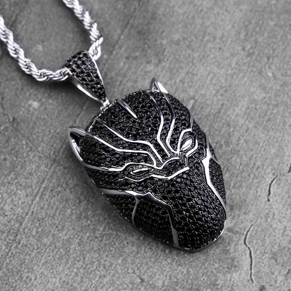 Custom Hand Made Black Panther Mask Iced Out Pendant 925 Sterling Silver Moissanite Diamond / Initial Name Custom Pendant / HipHop Jewelry / Cross Pendant