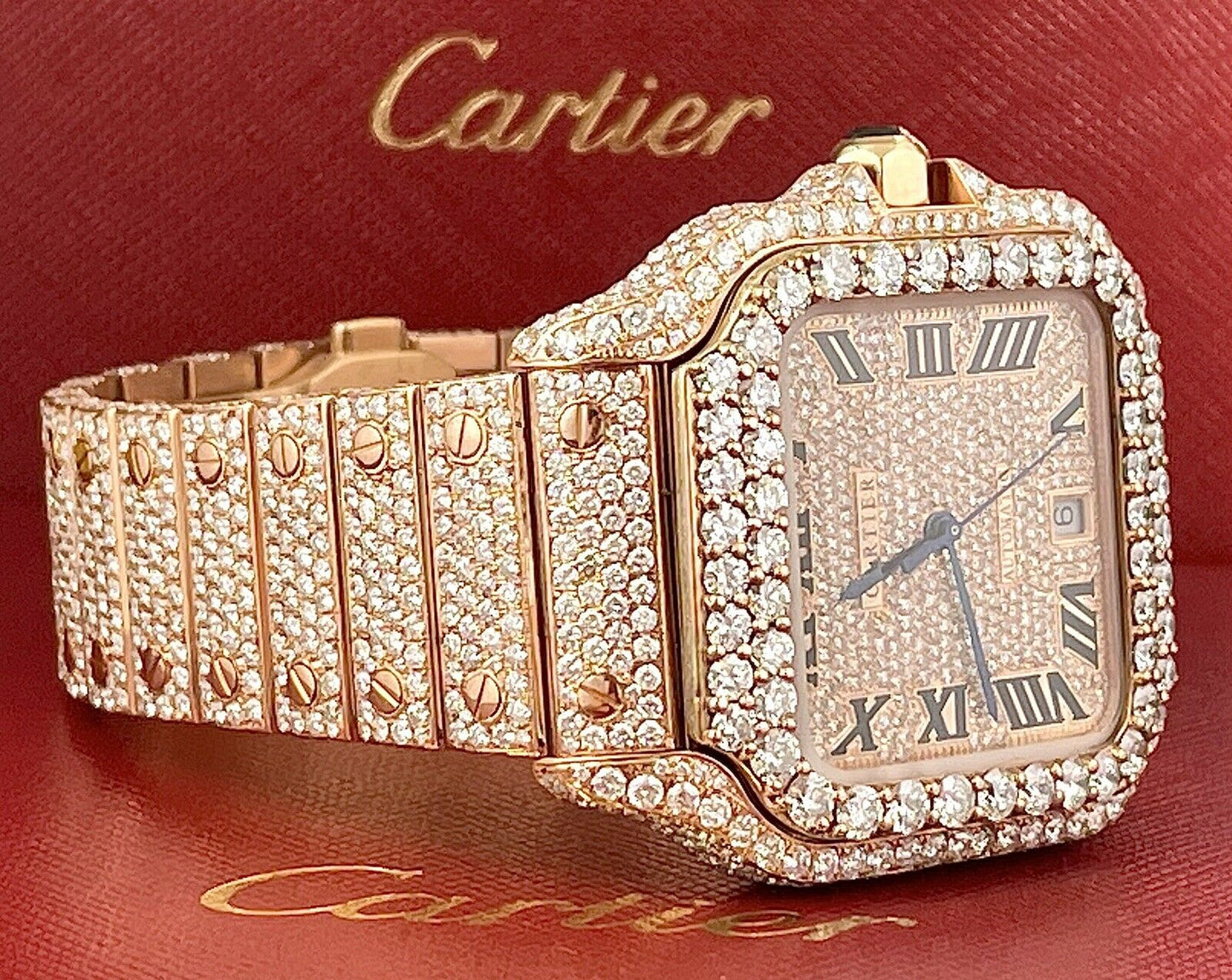 Cartier Santos VVS Moissanite Diamond Iced Out Watch