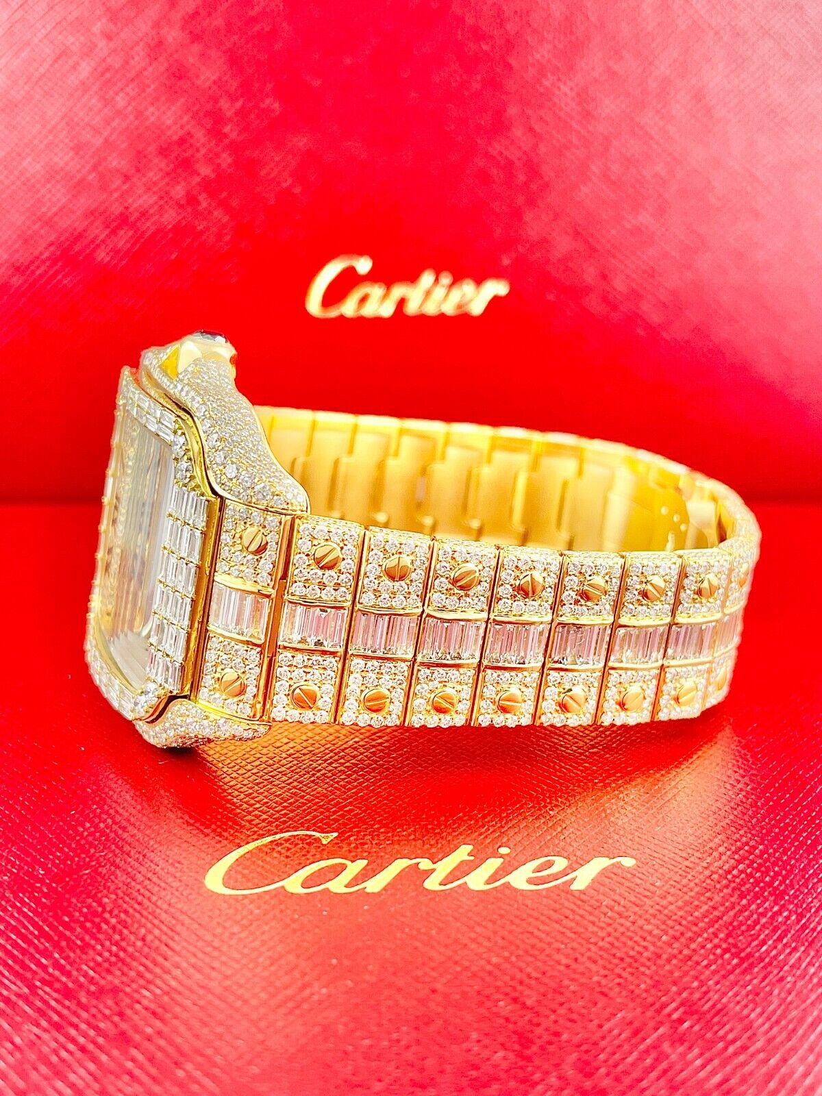 Cartier Santos VVS Moissanite Diamond Iced Out Watch