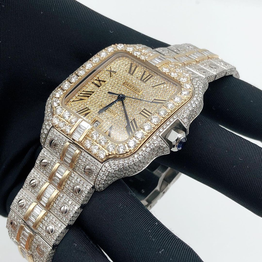 Cartier Santos VVS Moissanite Diamond Iced Out Watch