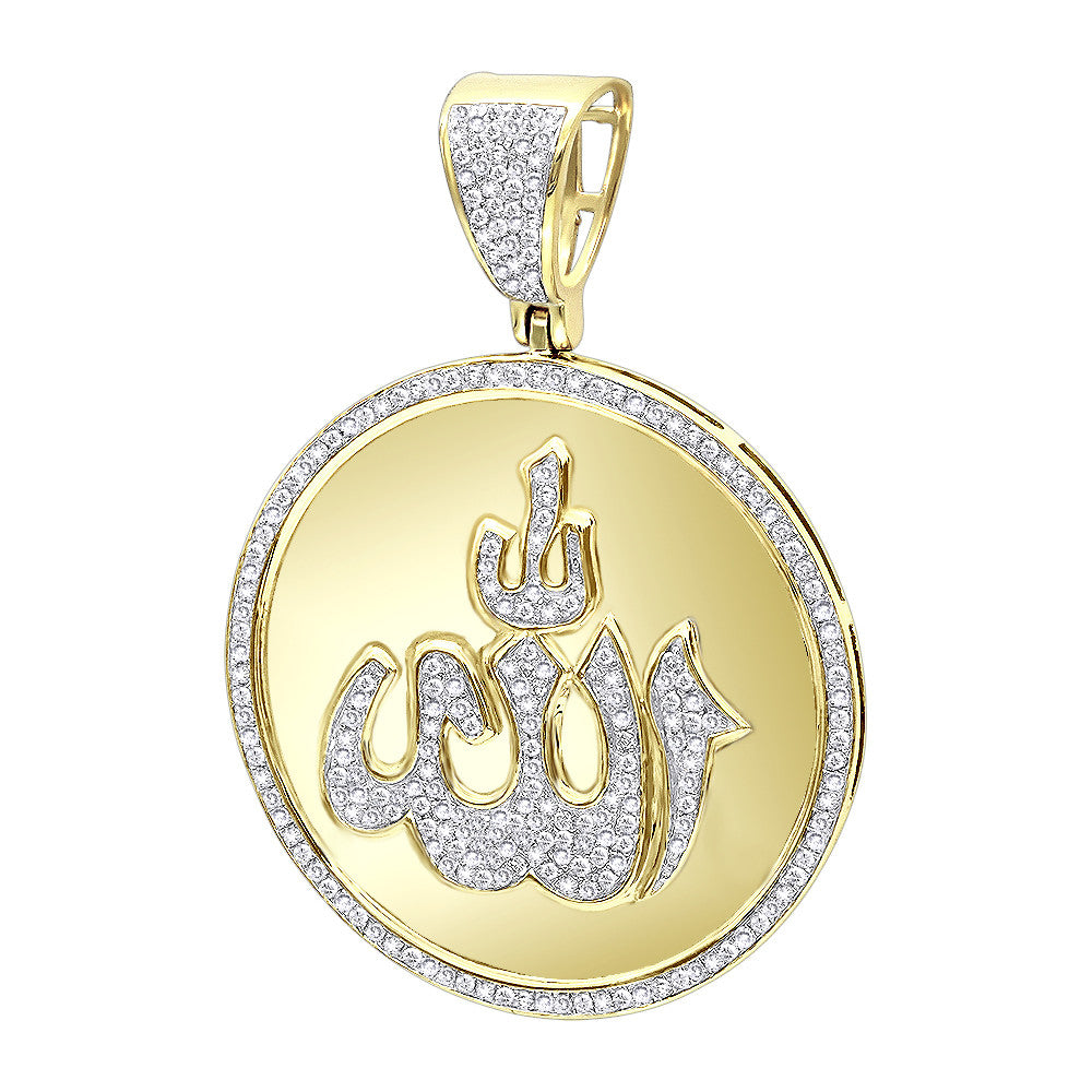 Custom Hand Made ALLAH Medalian Iced Out Pendant 925 Sterling Silver Moissanite Diamond / Initial Name Custom Pendant / HipHop Jewelry / Cross Pendant