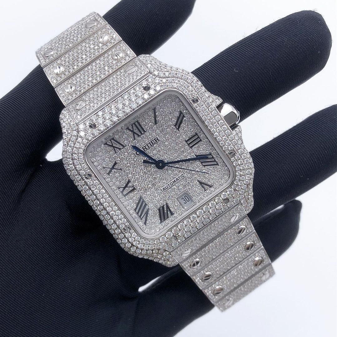 Cartier Santos VVS Moissanite Diamond Iced Out Watch