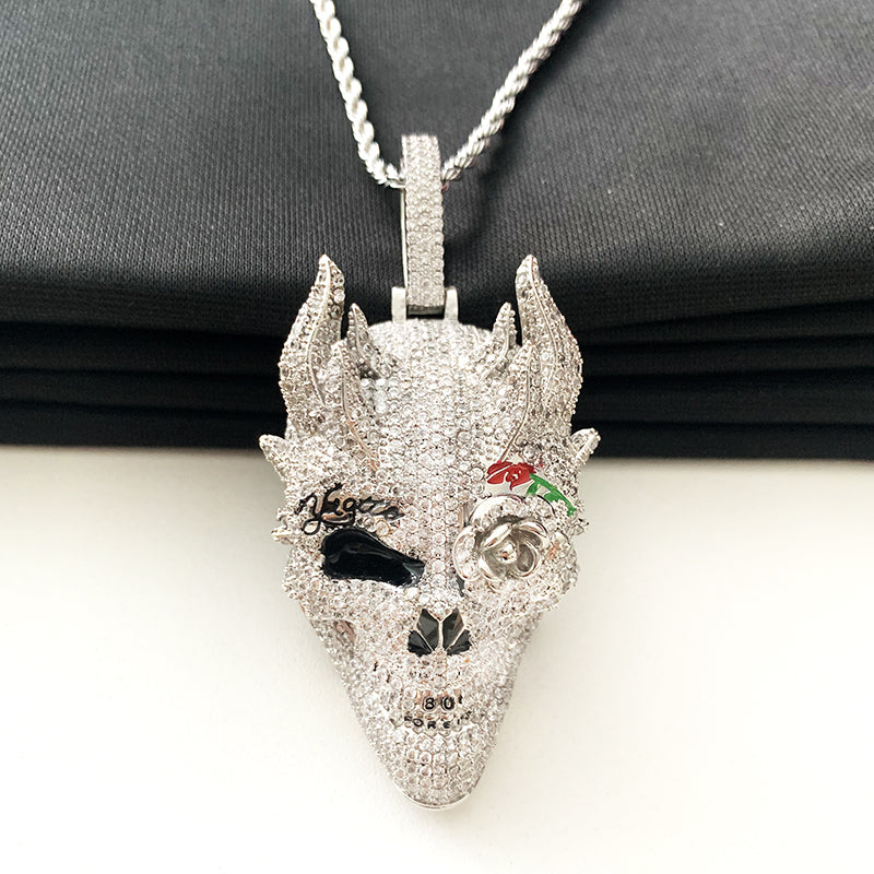 Custom Hand Made Skull Face Iced Out Pendant 925 Sterling Silver Moissanite Diamond / Initial Name Custom Pendant / HipHop Jewelry / Cross Pendant