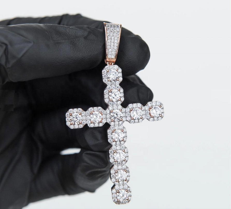 Custom Hand Made Cross Iced Out Pendant 925 Sterling Silver Moissanite Diamond / Initial Name Custom Pendant / HipHop Jewelry / Cross Pendant