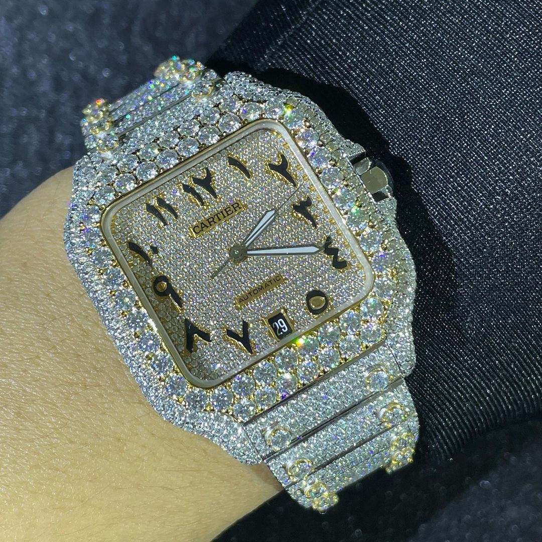 Cartier Santos VVS Moissanite Diamond Iced Out Watch