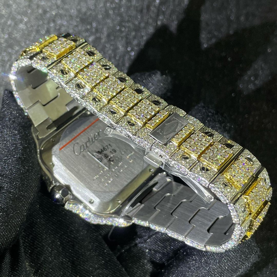 Cartier Santos VVS Moissanite Diamond Iced Out Watch