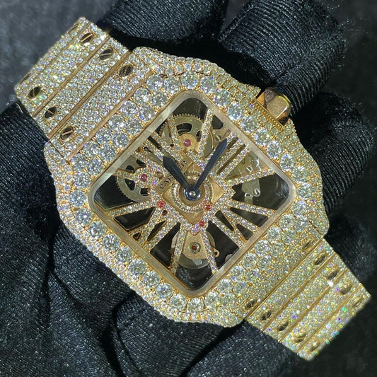 Cartier Santos Skeleton VVS Moissanite Diamond Iced Out Watch