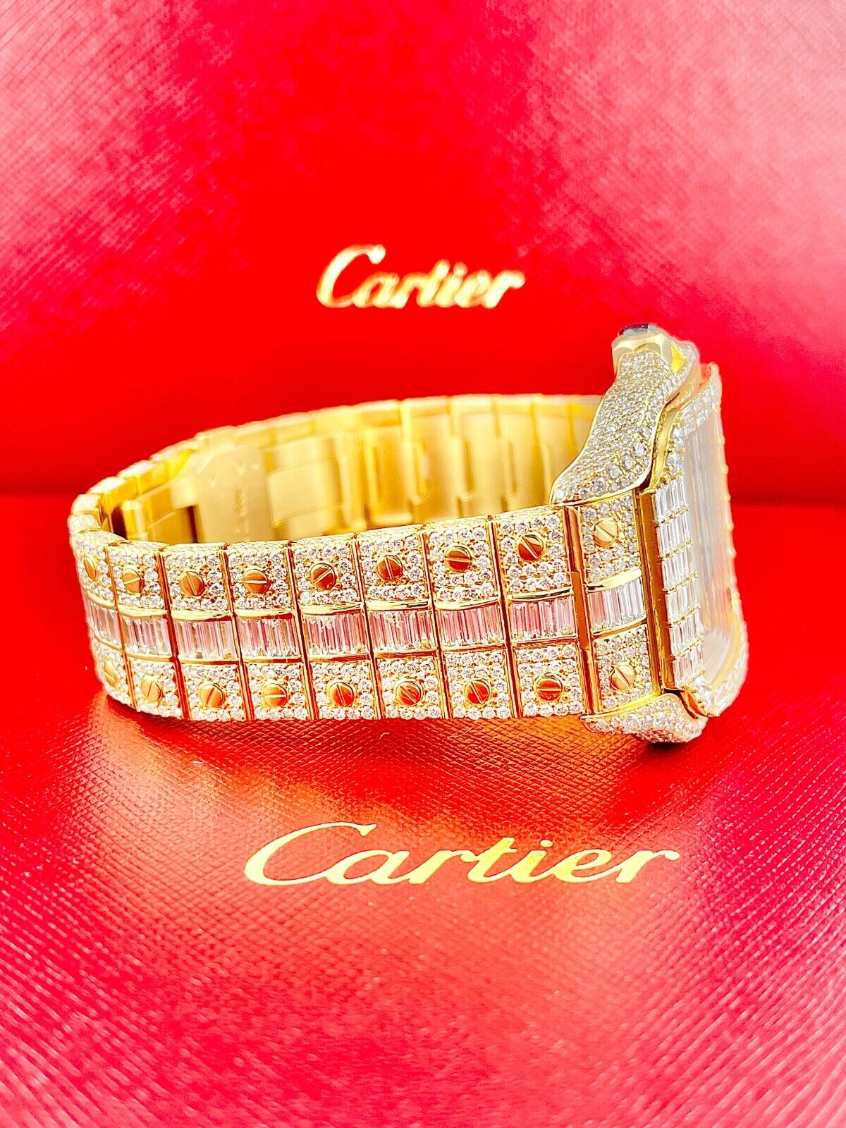 Cartier Santos VVS Moissanite Diamond Iced Out Watch