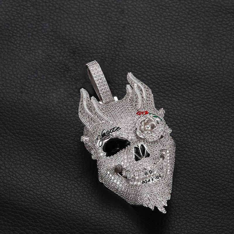 Custom Hand Made Skull Face Iced Out Pendant 925 Sterling Silver Moissanite Diamond / Initial Name Custom Pendant / HipHop Jewelry / Cross Pendant