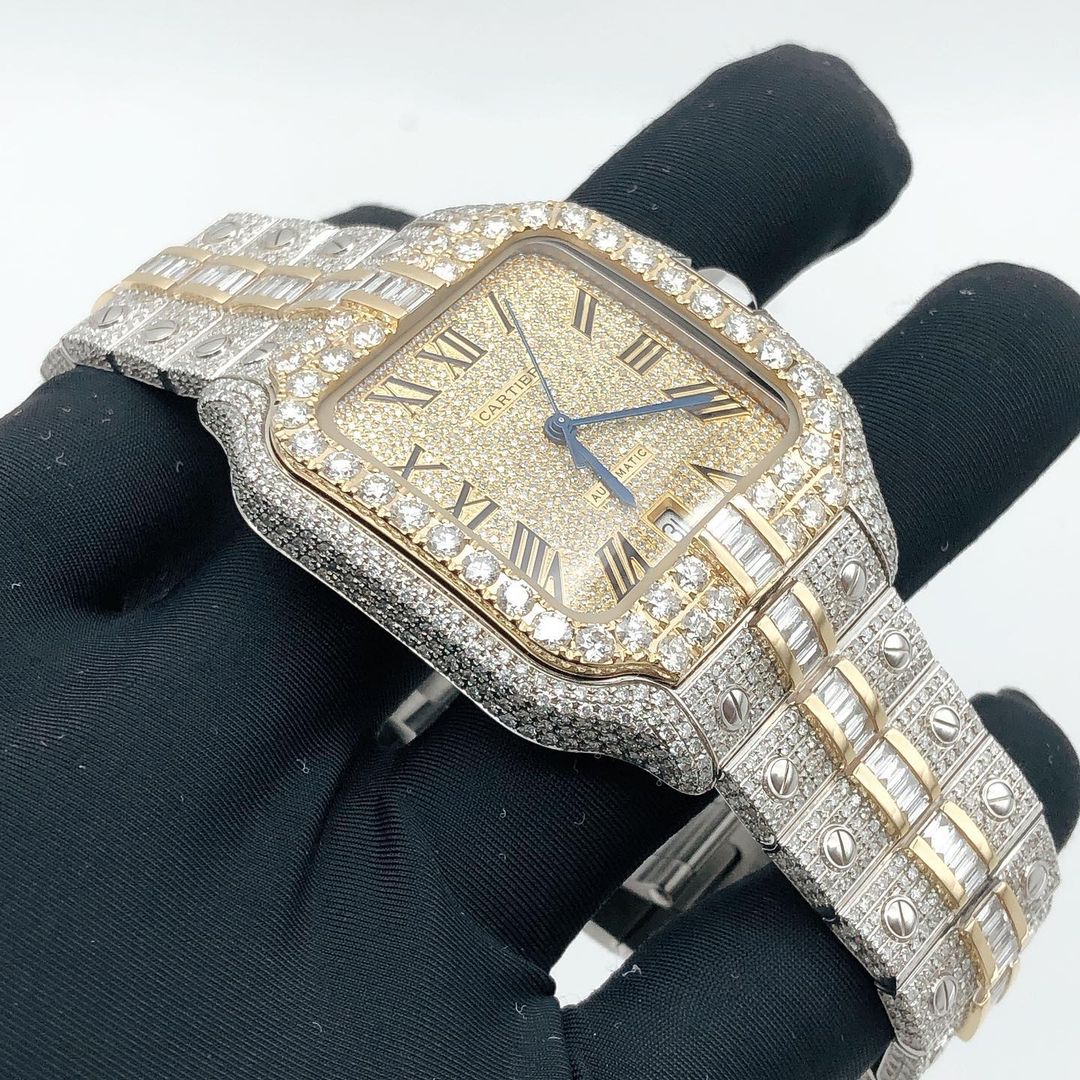 Cartier Santos VVS Moissanite Diamond Iced Out Watch