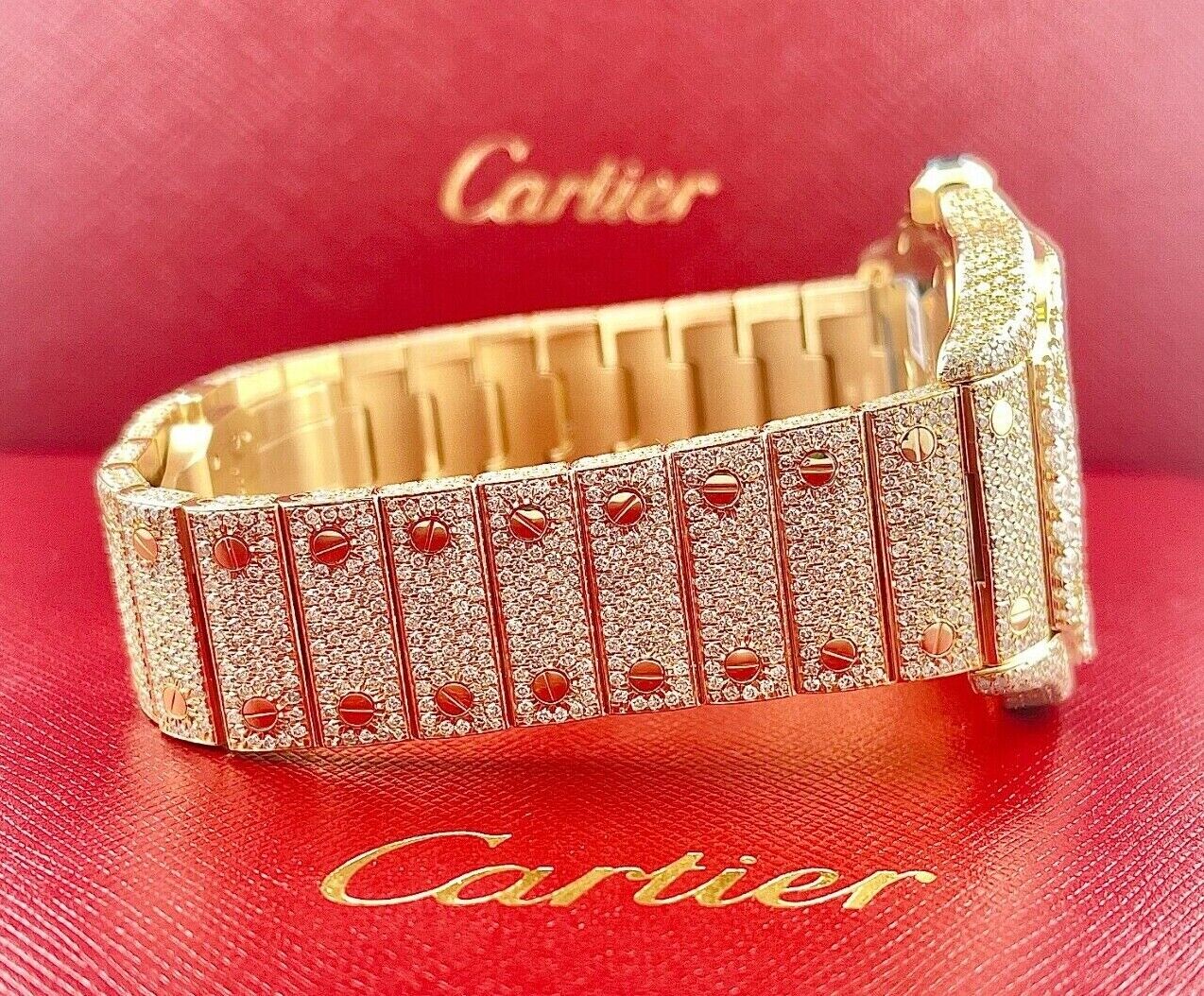 Cartier Santos VVS Moissanite Diamond Iced Out Watch