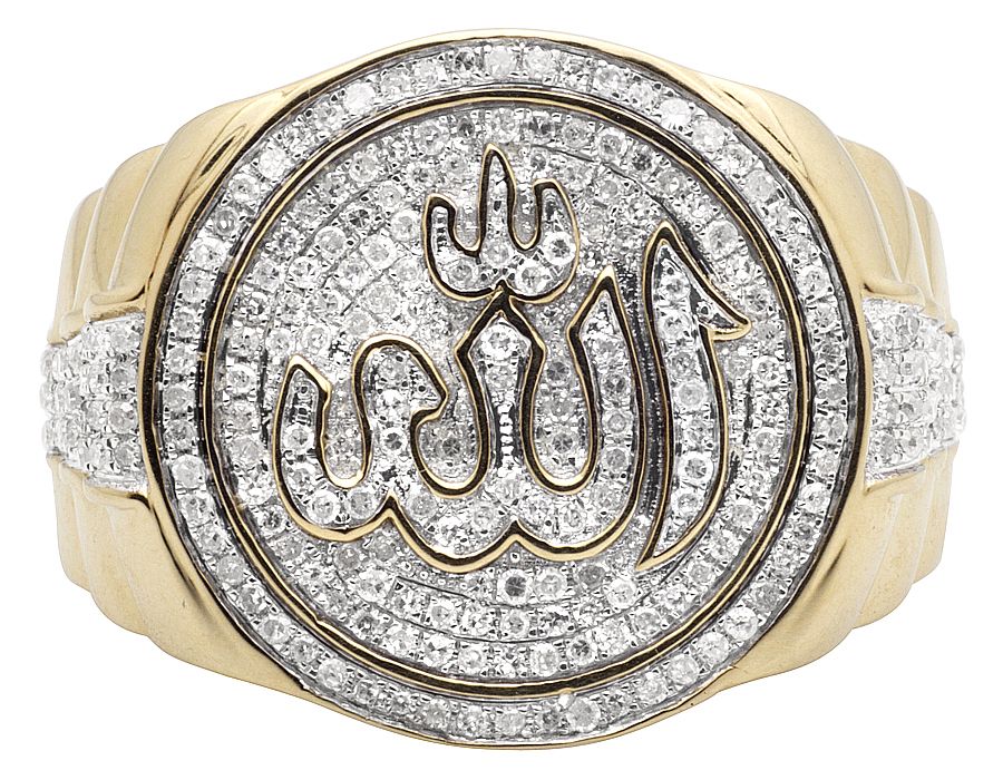 VVS Moissanite Customized ALLAH Ring with 925 Sterling Silver, 10K Gold Plated Championship Ring for him, Convocation Moissanite Ring for her