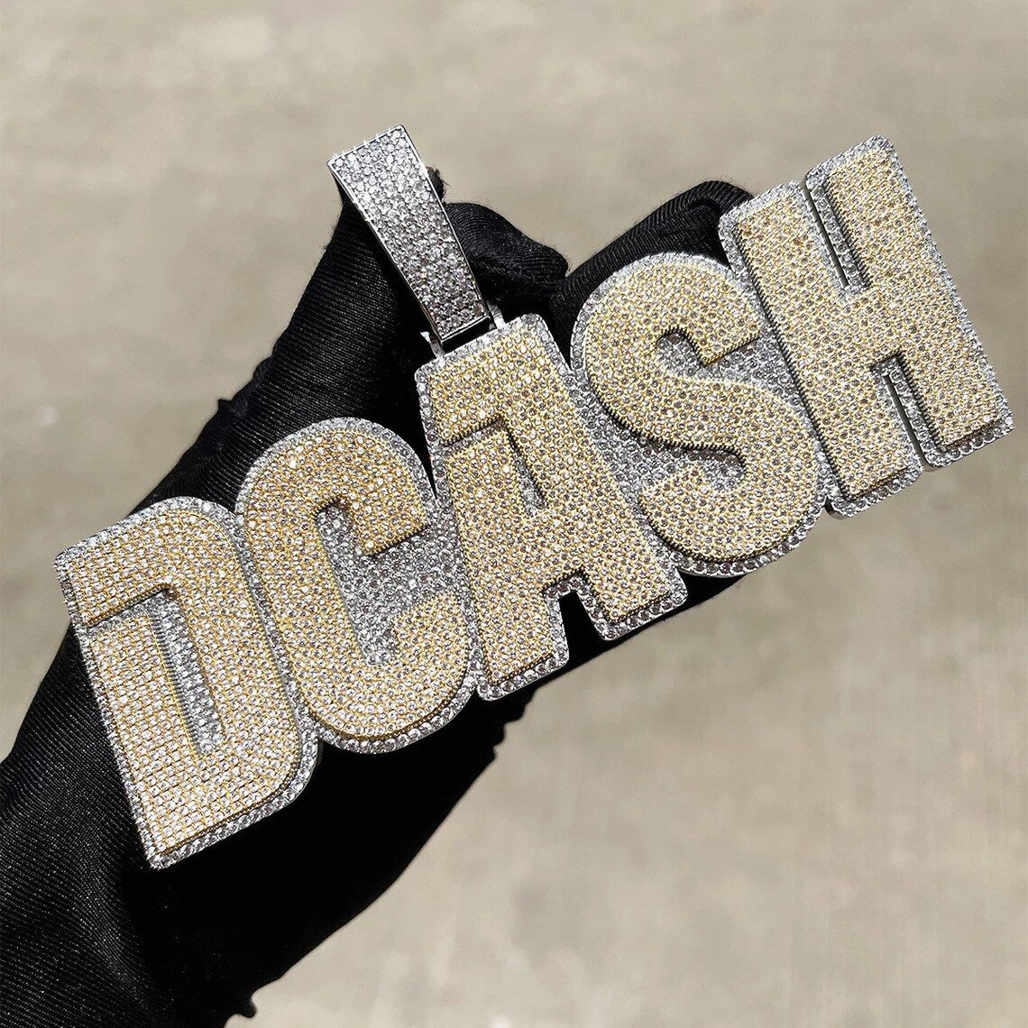 Custom Hand Made DCASH Name Plate Iced Out Pendant 925 Sterling Silver Moissanite Diamond / Initial Name Custom Pendant / HipHop Jewelry / Cross Pendant