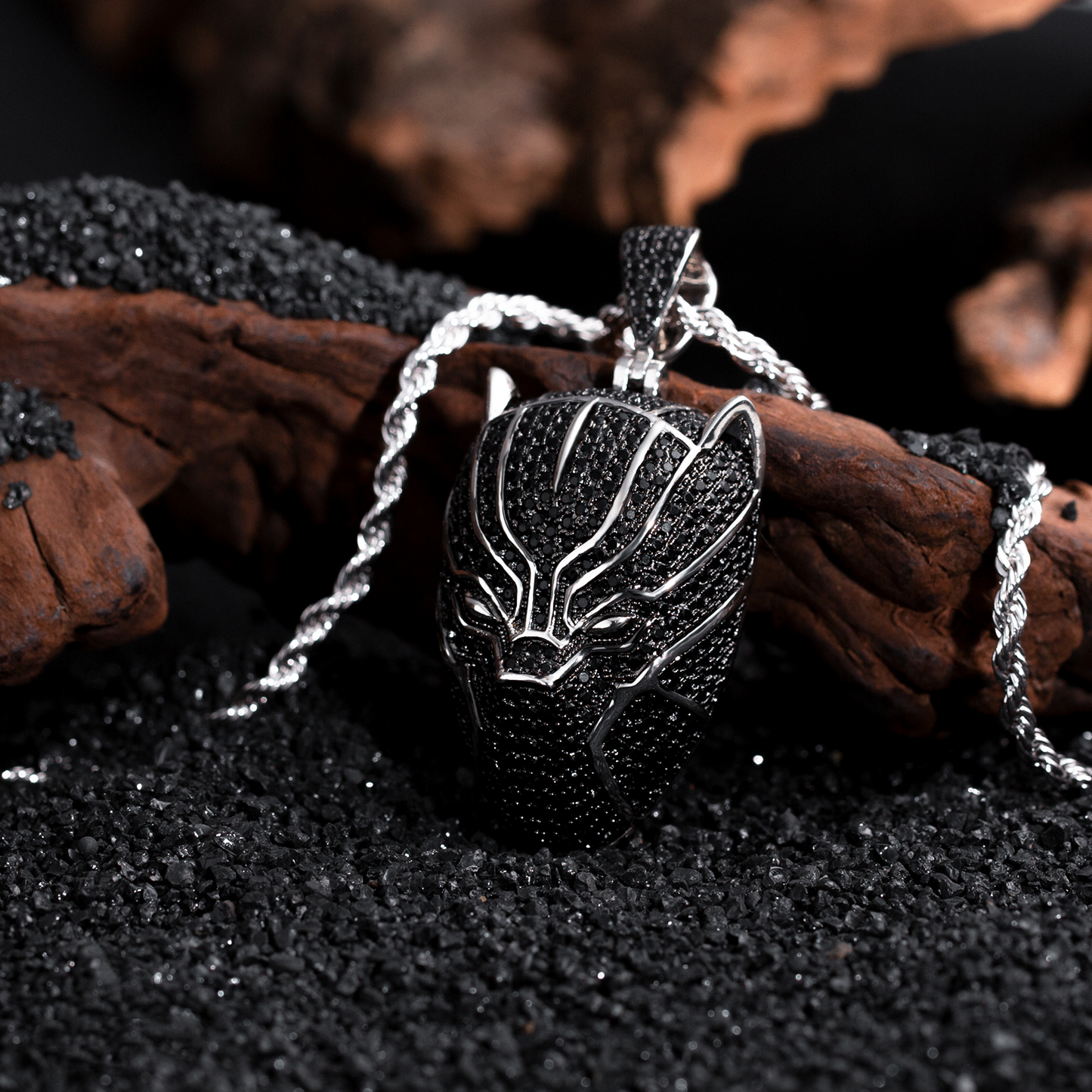 Custom Hand Made Black Panther Mask Iced Out Pendant 925 Sterling Silver Moissanite Diamond / Initial Name Custom Pendant / HipHop Jewelry / Cross Pendant