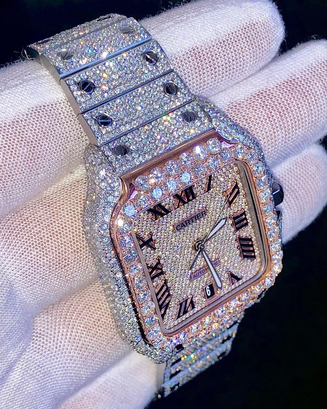 Cartier Santos VVS Moissanite Diamond Iced Out Watch