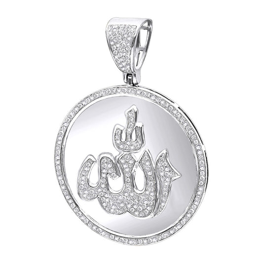 Custom Hand Made ALLAH Medalian Iced Out Pendant 925 Sterling Silver Moissanite Diamond / Initial Name Custom Pendant / HipHop Jewelry / Cross Pendant