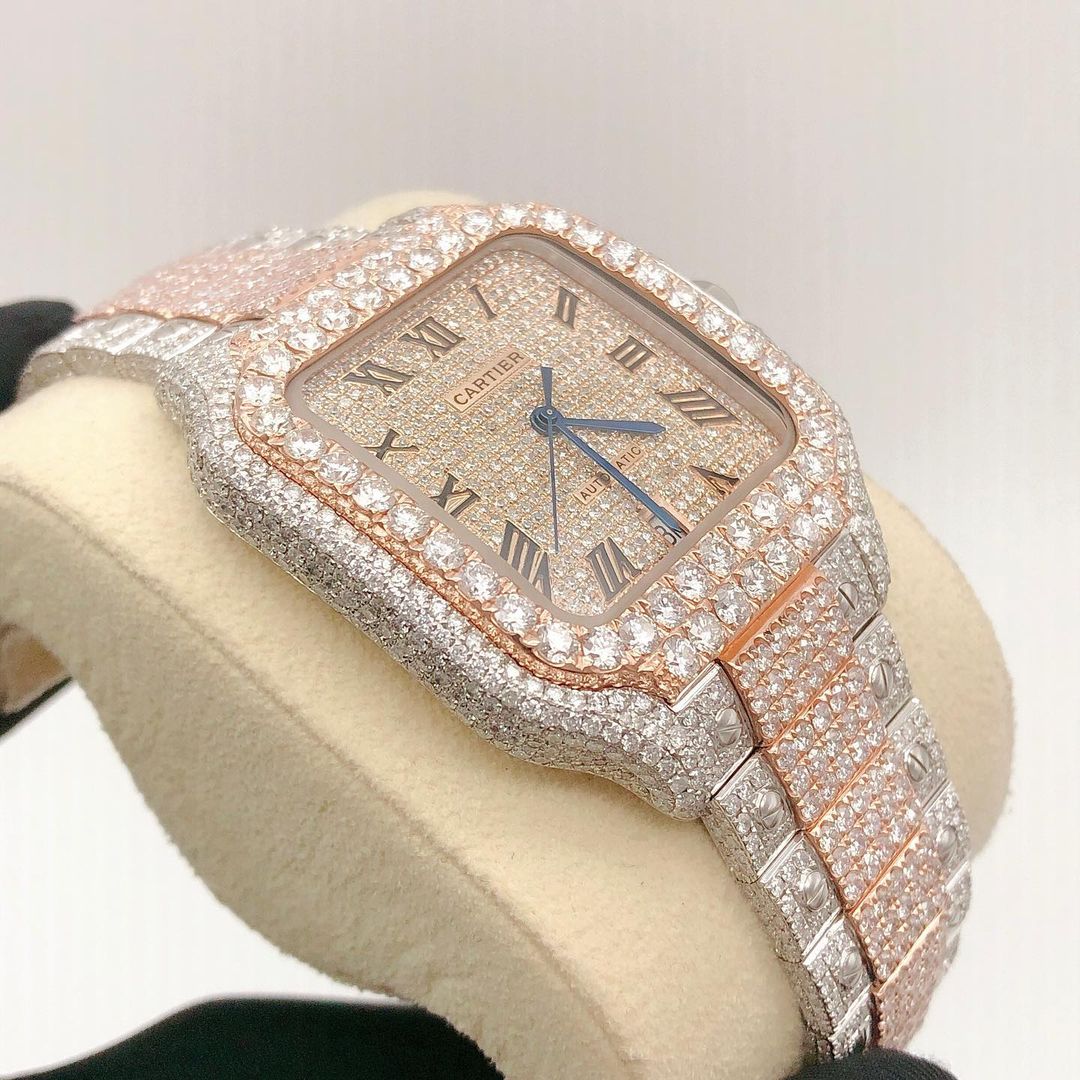 Cartier Santos VVS Moissanite Diamond Iced Out Watch