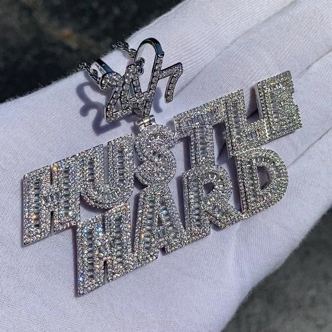 Custom Hand Made Name Plate Iced Out Pendant 925 Sterling Silver Moissanite Diamond / Initial Name Custom Pendant / HipHop Jewelry / Cross Pendant