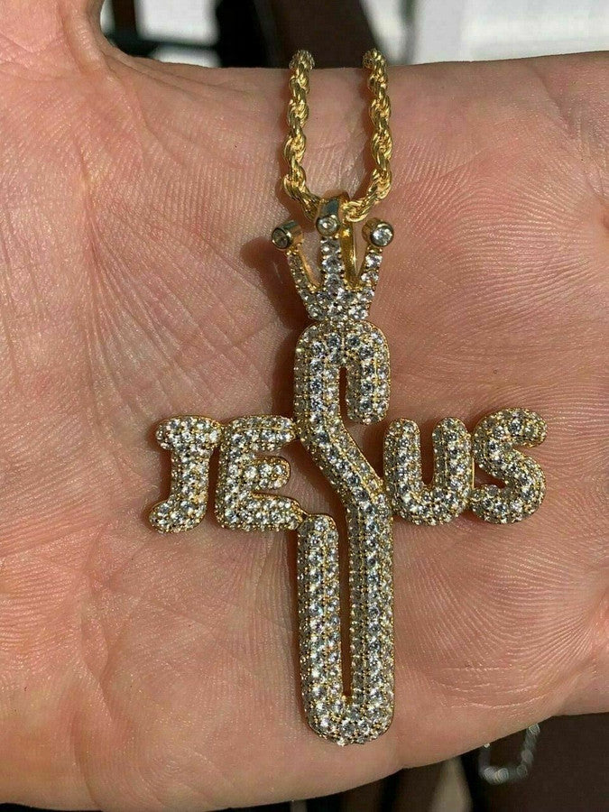 Custom Hand Made Jesus Cross Iced Out Pendant 925 Sterling Silver Moissanite Diamond / Initial Name Custom Pendant / HipHop Jewelry / Cross Pendant