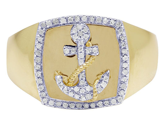 VVS Moissanite Ship Anchor Ring with 925 Sterling Silver, 10K Gold Plated Championship Ring for him, Convocation Moissanite Ring for her