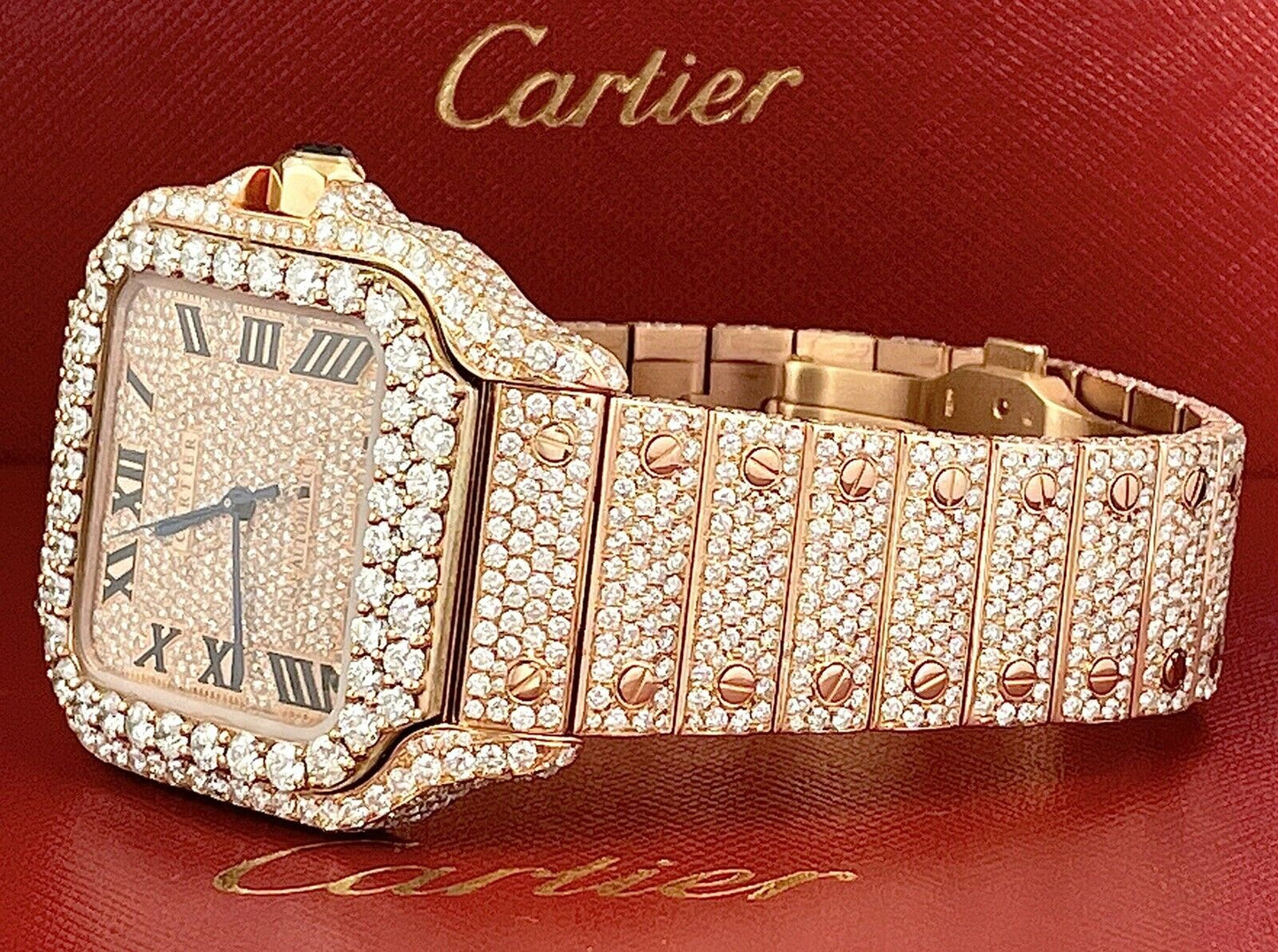 Cartier Santos VVS Moissanite Diamond Iced Out Watch