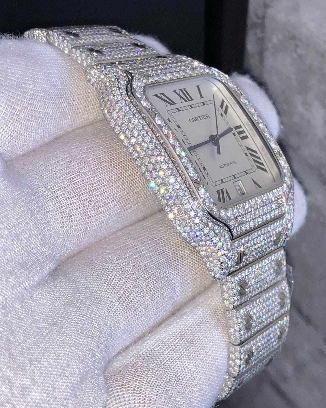 Cartier Santos VVS Moissanite Diamond Iced Out Watch