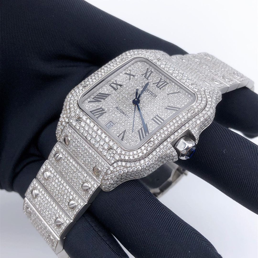 Cartier Santos VVS Moissanite Diamond Iced Out Watch