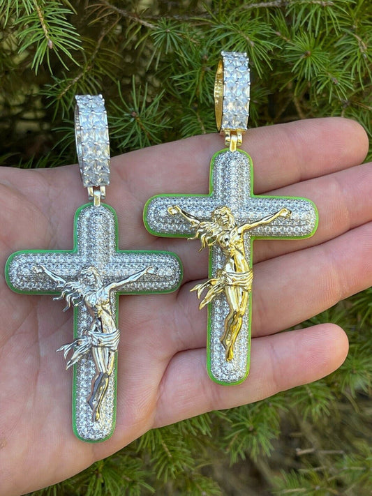 Custom Hand Made Jesus Cross Iced Out Pendant 925 Sterling Silver Moissanite Diamond / Initial Name Custom Pendant / HipHop Jewelry / Cross Pendant