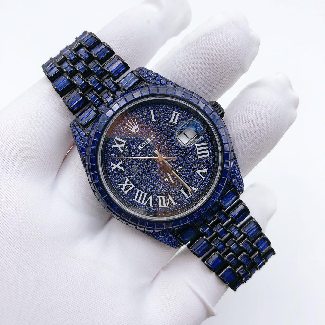 Rolex Datejust Jubilee Blue Sapphire Diamond Iced Out Watch