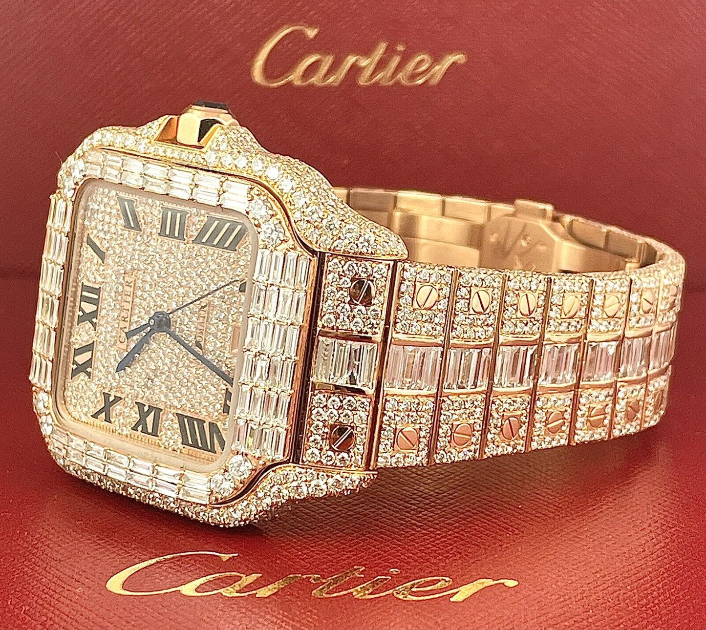 Cartier Santos VVS Moissanite Diamond Iced Out Watch