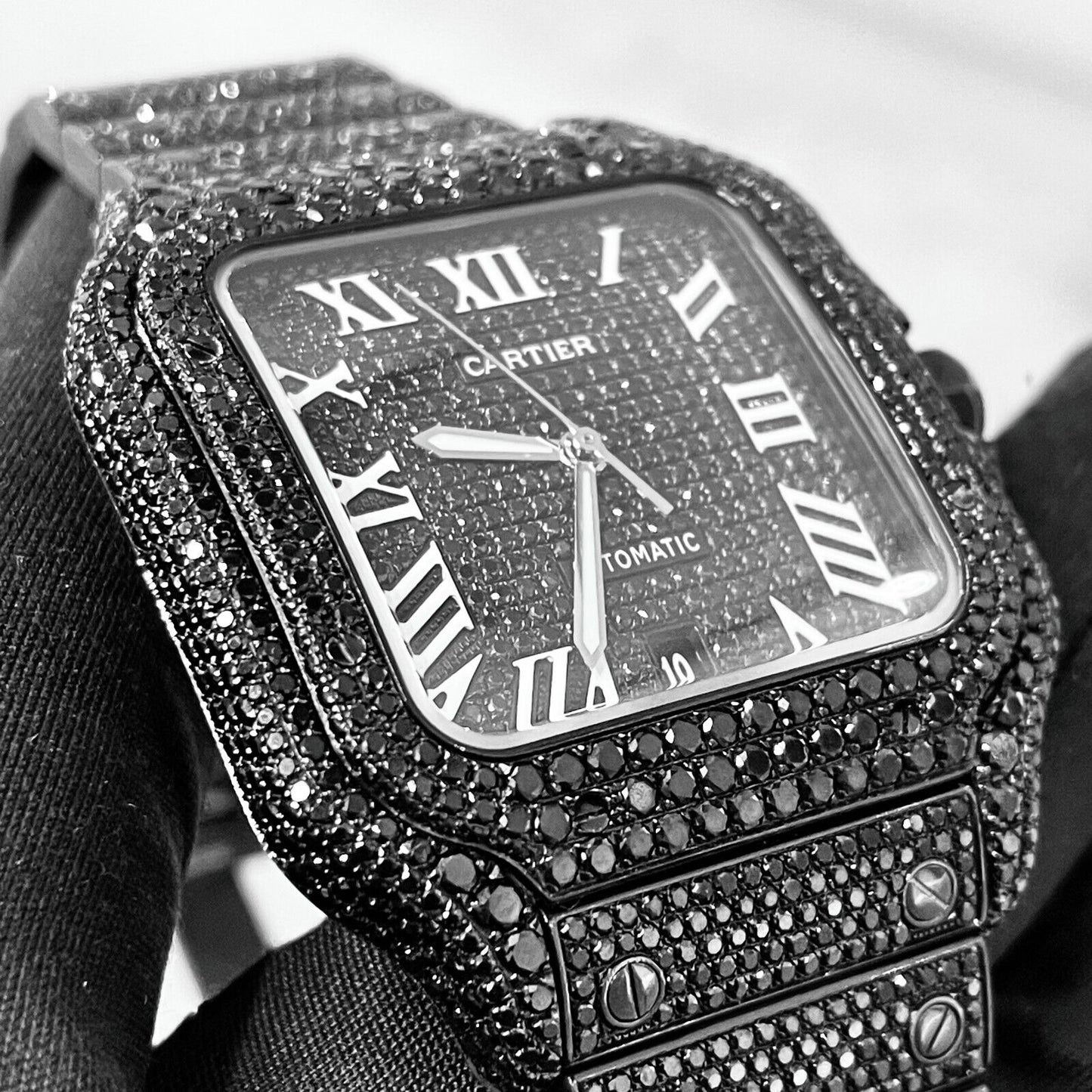 Cartier Santos VVS Moissanite Diamond Iced Out Watch