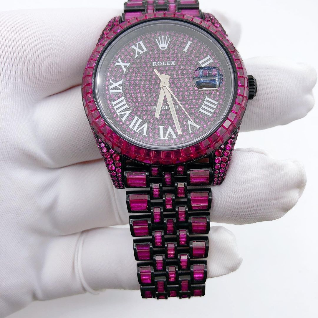 Rolex Datejust Jubilee Maroon Sapphire Diamond Iced Out Watch