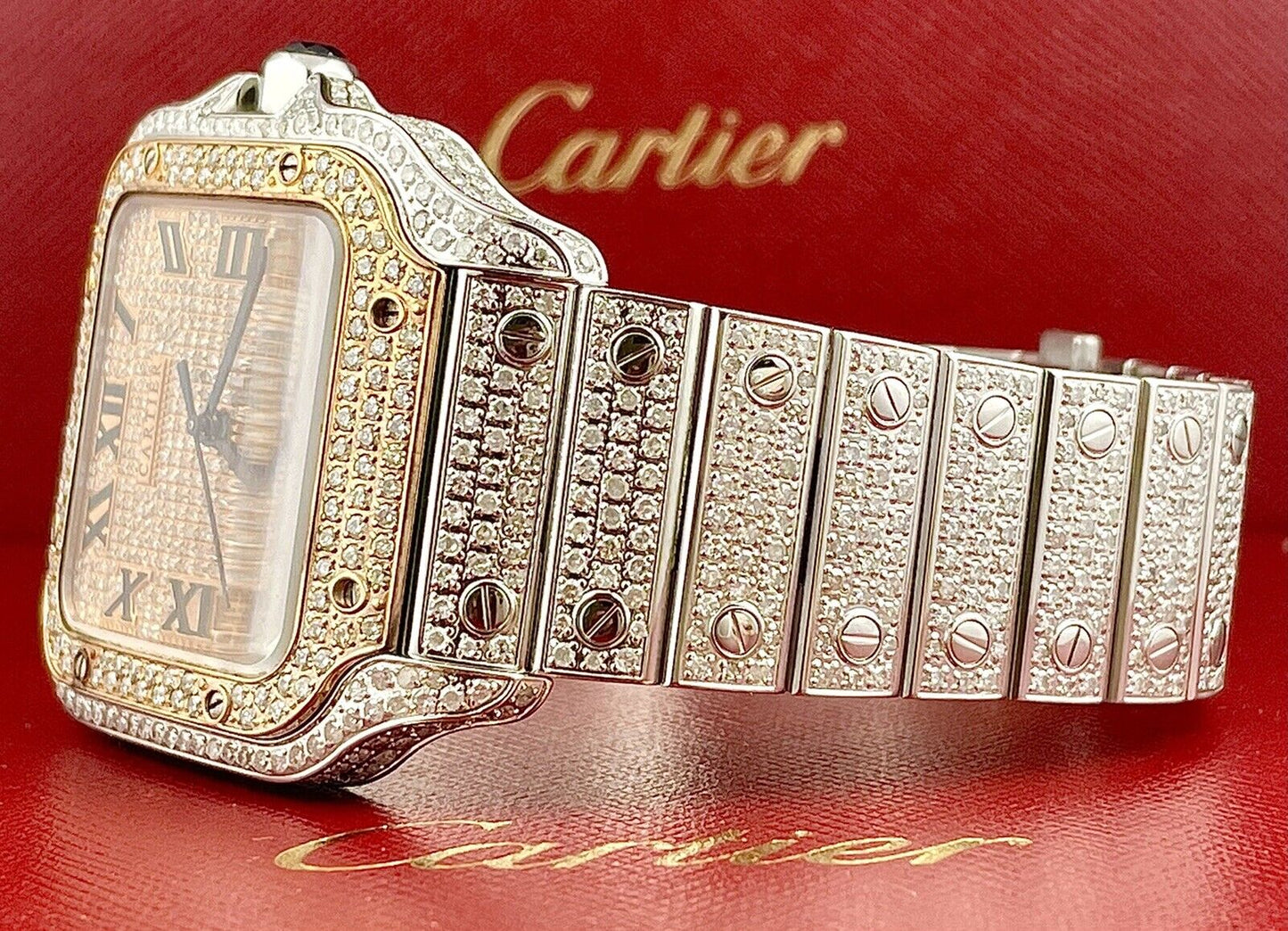 Cartier Santos VVS Moissanite Diamond Iced Out Watch