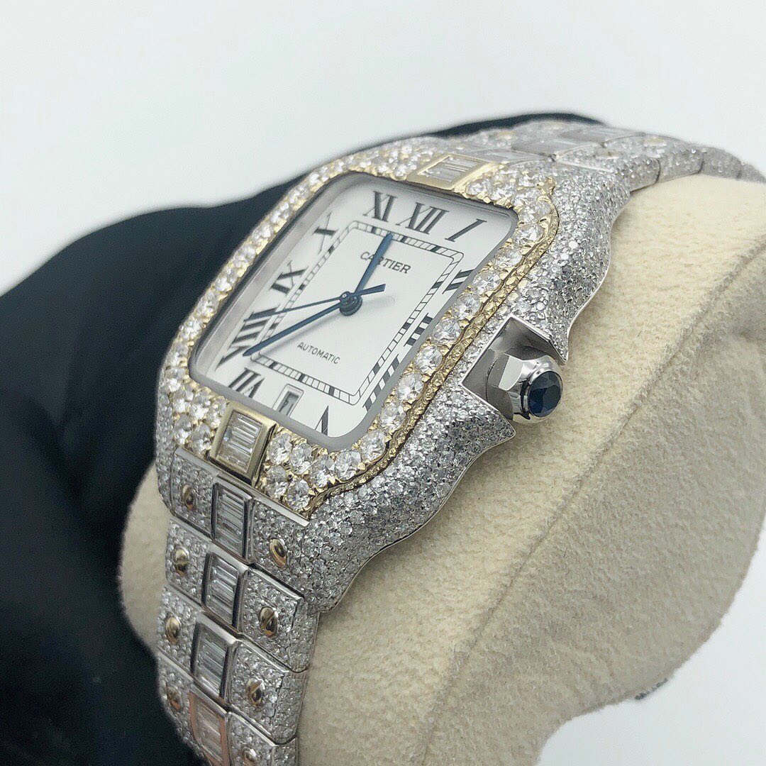 Cartier Santos VVS Moissanite Diamond Iced Out Watch