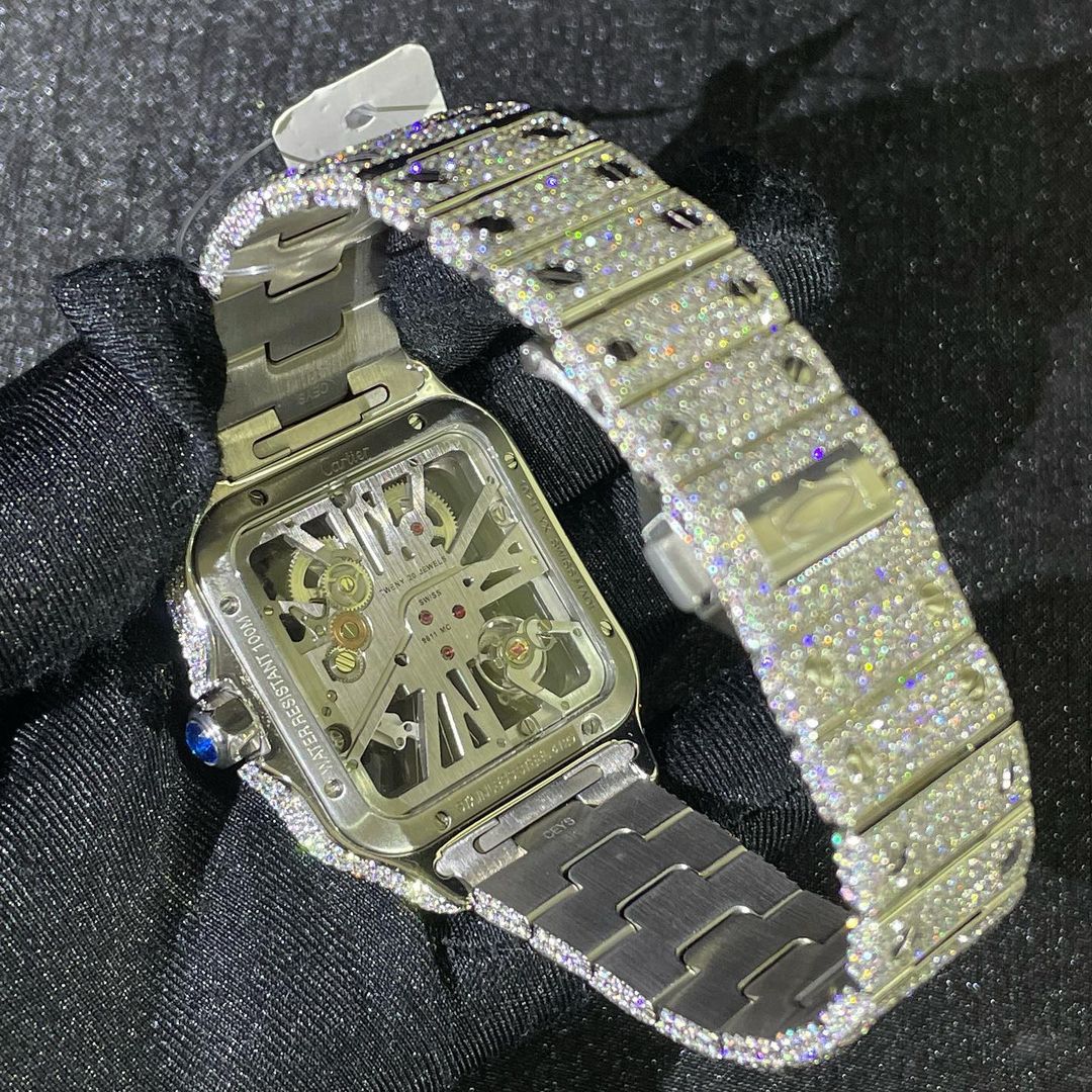 Cartier Santos Skeleton VVS Moissanite Diamond Iced Out Watch