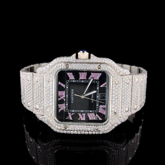 Cartier Santos VVS Moissanite Diamond Iced Out Watch