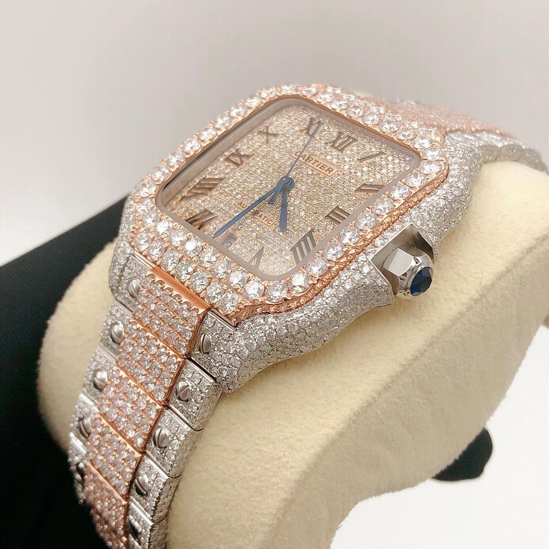 Cartier Santos VVS Moissanite Diamond Iced Out Watch