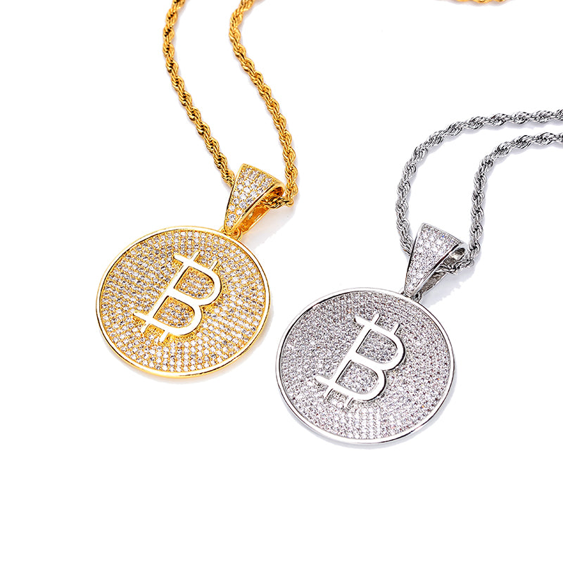 Custom Hand Made Bitcoin Medalian Iced Out Pendant 925 Sterling Silver Moissanite Diamond / Initial Name Custom Pendant / HipHop Jewelry / Cross Pendant