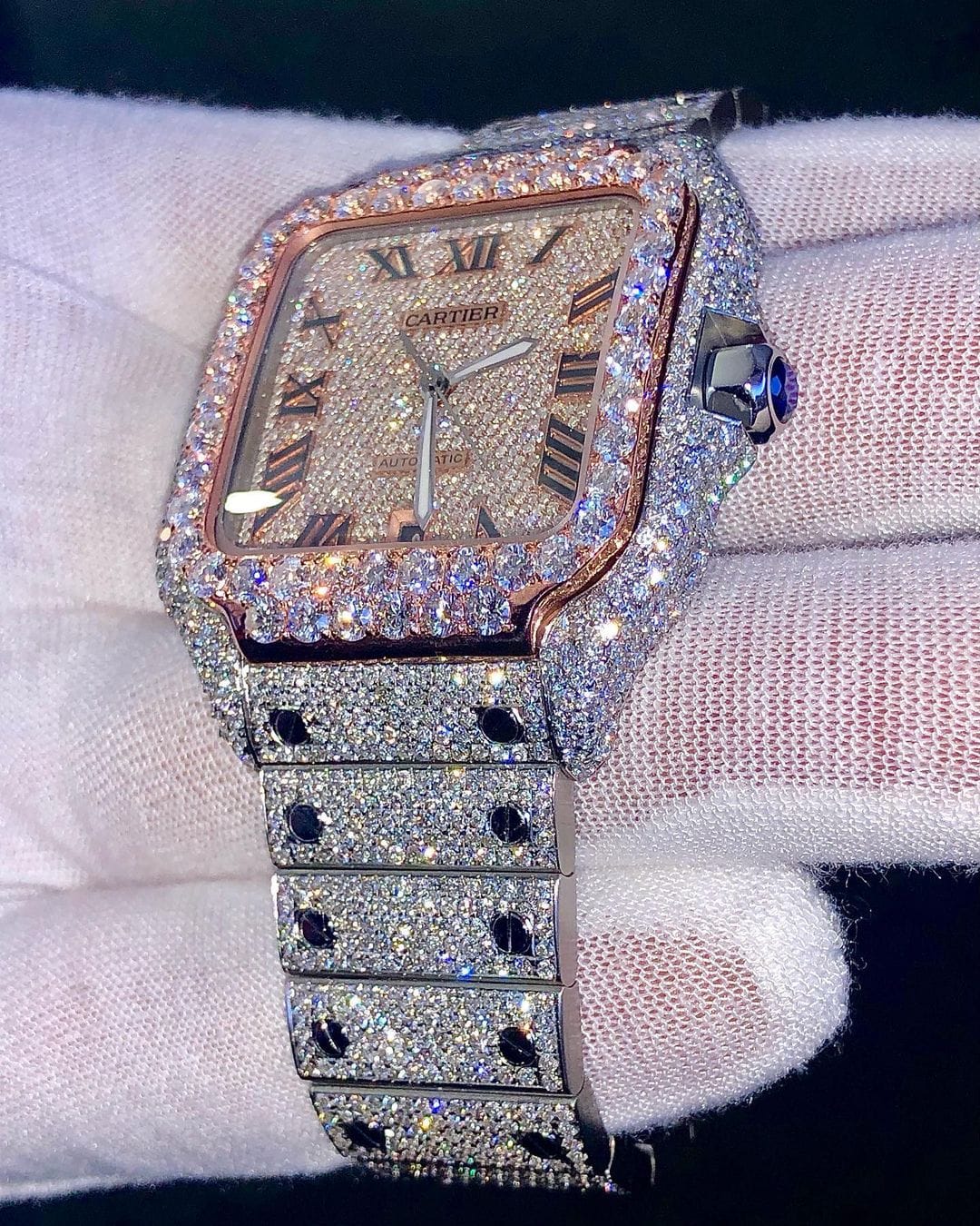 Cartier Santos VVS Moissanite Diamond Iced Out Watch