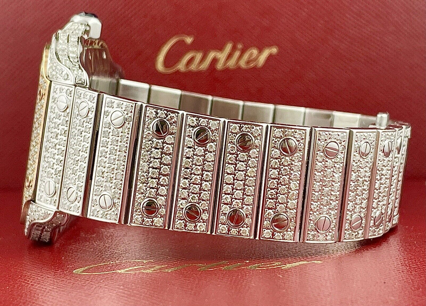 Cartier Santos VVS Moissanite Diamond Iced Out Watch