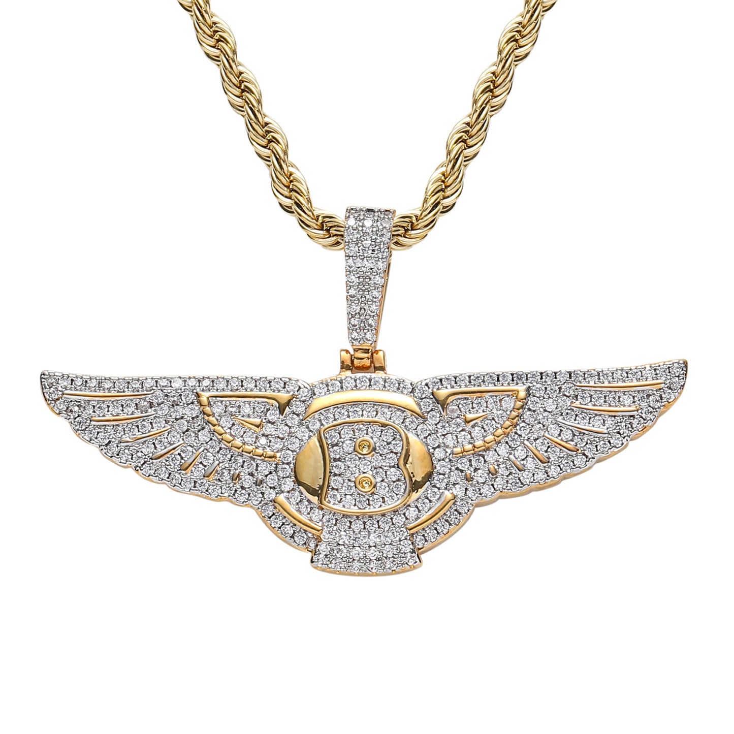 Custom Hand Made Bitcoin Wings Medalian Iced Out Pendant 925 Sterling Silver Moissanite Diamond / Initial Name Custom Pendant / HipHop Jewelry / Cross Pendant