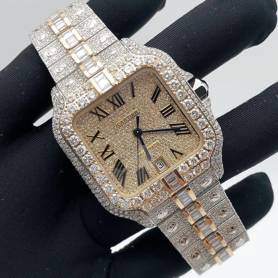 Cartier Santos VVS Moissanite Diamond Iced Out Watch